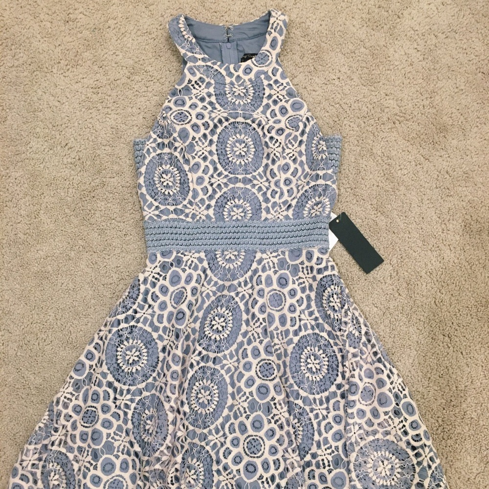 White & Blue Halter Dress